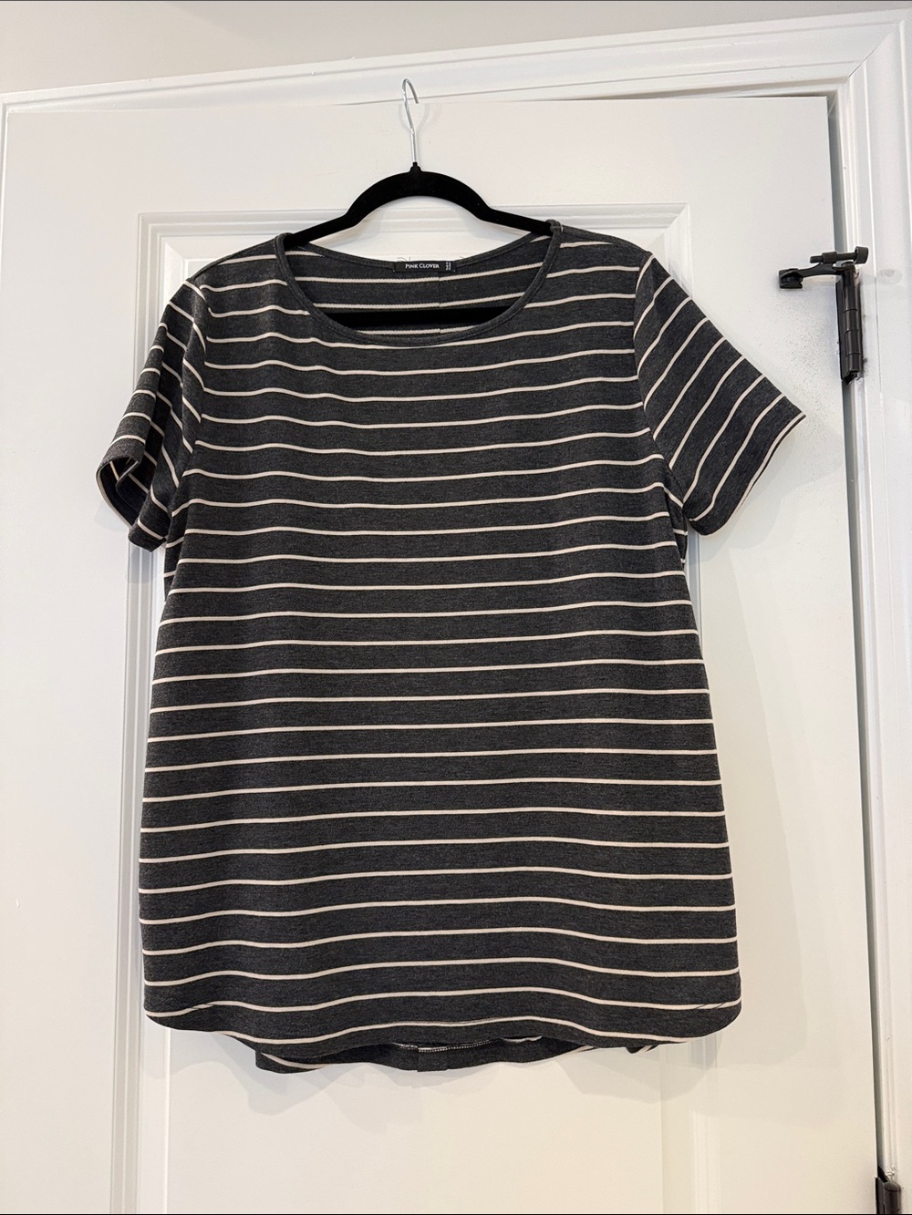 Casual Striped Short-Sleeve Top - Charcoal & Cream
